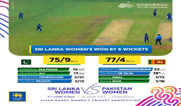 श्रीलंका ने पाकिस्तान को छह विकेट से हराया, फाइनल में होगा भारत से मुकाबला